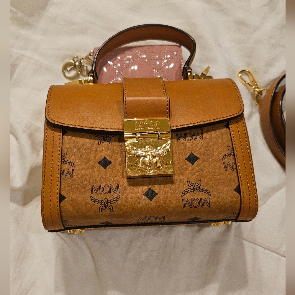 MCM Brown Mini Crossbody Bag with Gold Accents